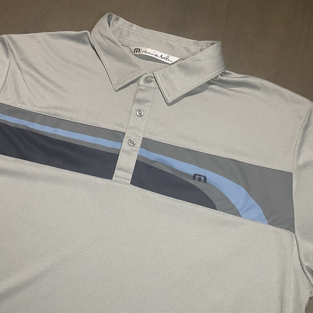 Travis Mathew Mens Size Large Polo Shirt Golf Silver Stripe Athletic Gray